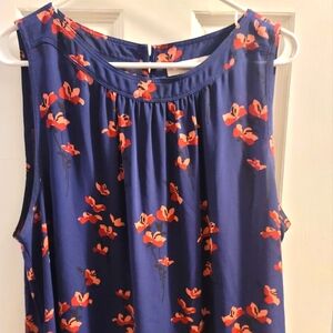 Floral Sleeveless Top - Blue and Red / Rayon/Polyester